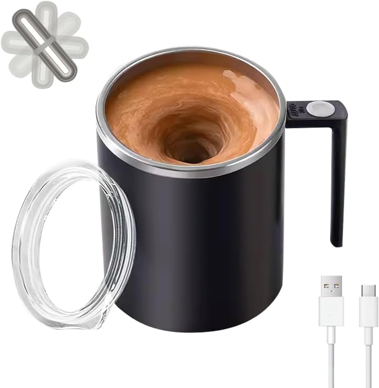 Electric Mixing Mug,Electric Stirring Mug, Coffee Mug,Suitable for Coffee, Milk, Cocoa and Other Beverages (Daik Black, 12 oz)