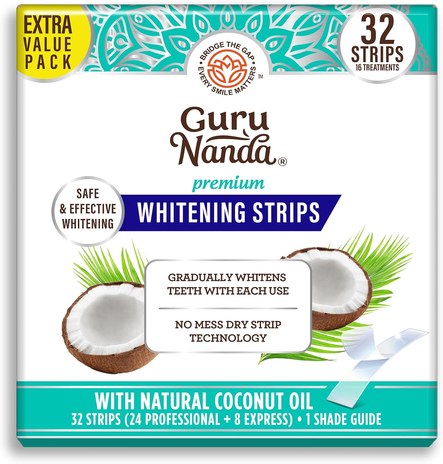 GuruNanda Teeth Whitening Strips - 7-Day Treatment with Non-Slip, Dry Strip Technology - Whitening Designed with Care for a Brighter Smile