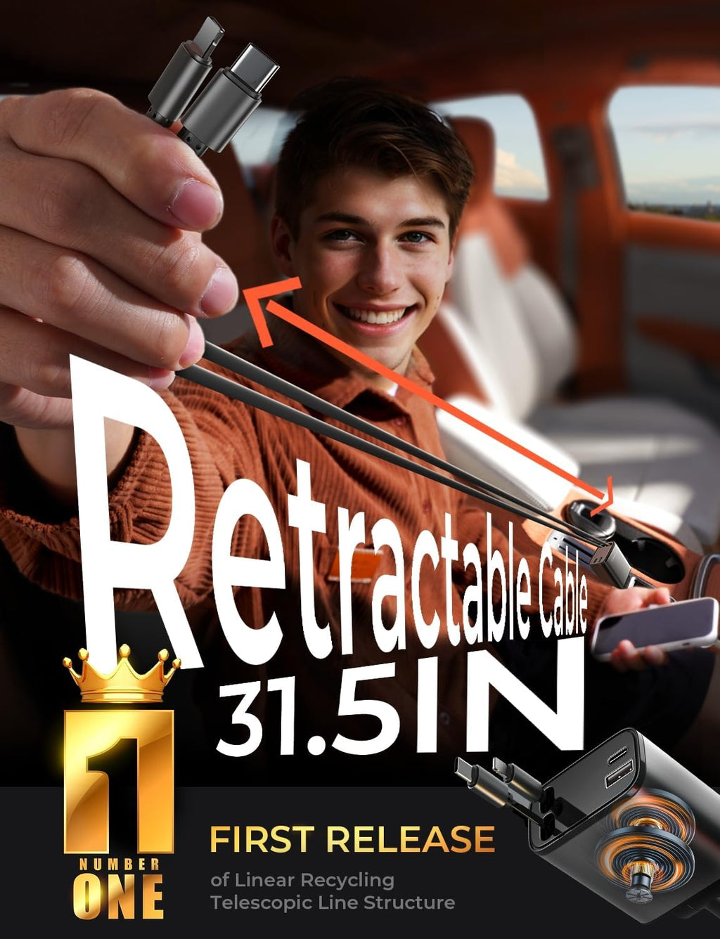 LISEN Retractable Car Charger for iPhone 17, 69W USB C Car Accessories Adapter USB C Charger Fast Charging, Gifts for Women Men, Travel Essentials, for iPhone 17 Pro Max Air 16 15 14 13 12 Samsung S25