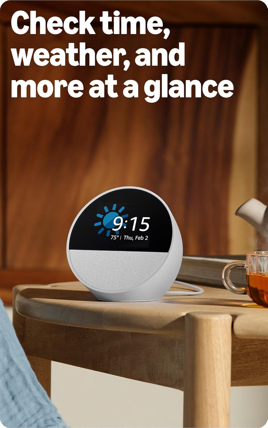 Amazon Echo Spot (newest model), Great for nightstands, offices and kitchens, Smart alarm clock with Alexa+ Early Access, Black
