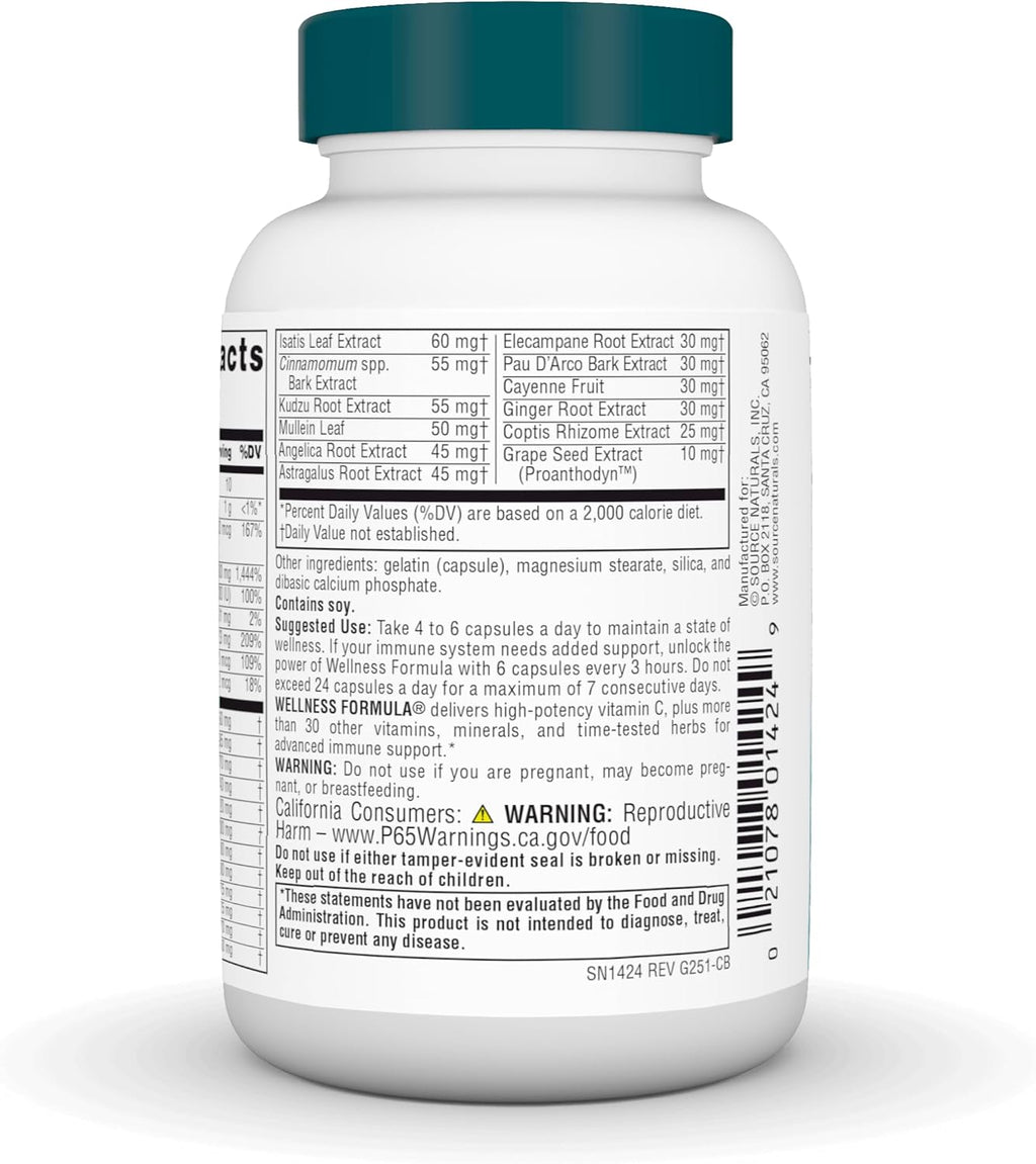 Source Naturals Wellness Formula Bio-Aligned Vitamins & Herbal Defense for Immune System Support - Dietary Supplement & Immunity Booster - 60 Capsules