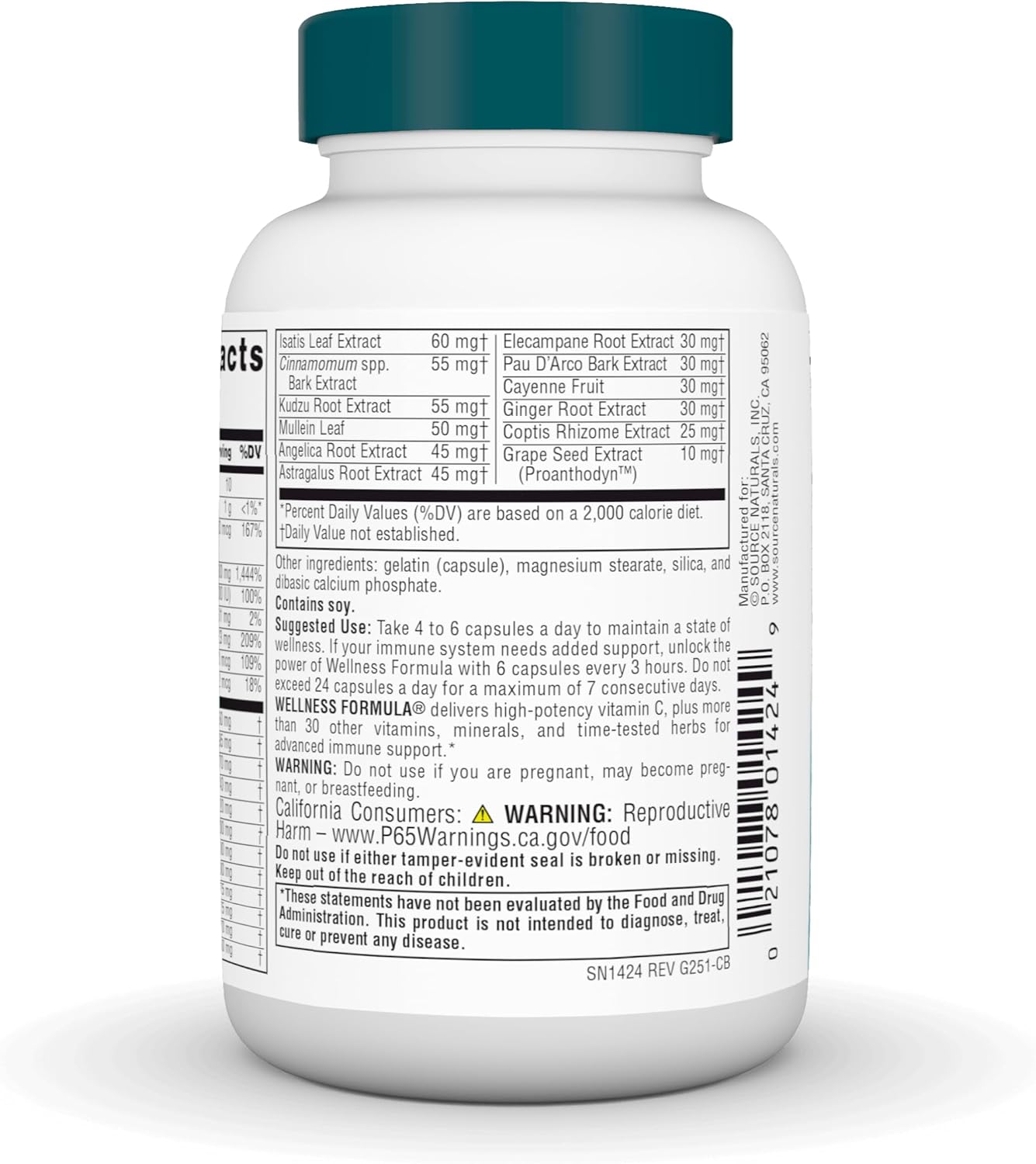 Source Naturals Wellness Formula Bio-Aligned Vitamins & Herbal Defense for Immune System Support - Dietary Supplement & Immunity Booster - 60 Capsules