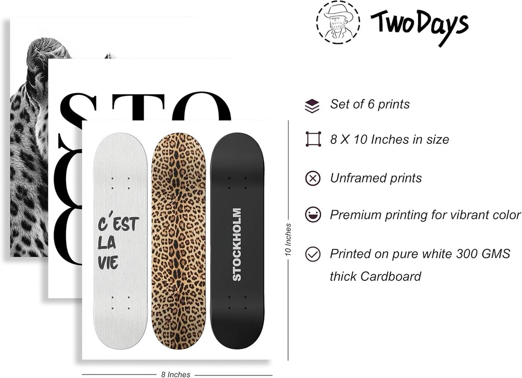 TwoDays Stockholm Style Room Decor for Women, Chic Trendy Wall Art for Living Room Aesthetic, Luxury Fashion Posters for Home Bedroom Apartment Dorm (8" X 10", Set of 6, UNFRAMED)