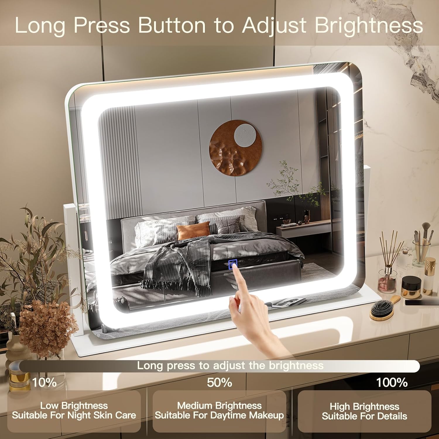 FENNIO Vanity Mirror with Lights 22''x17'' Makeup Mirror with Lights,Vanity Mirror Touch Screen with 3-Color Lighting,Dimmable,for Vanity Desk Tabletop