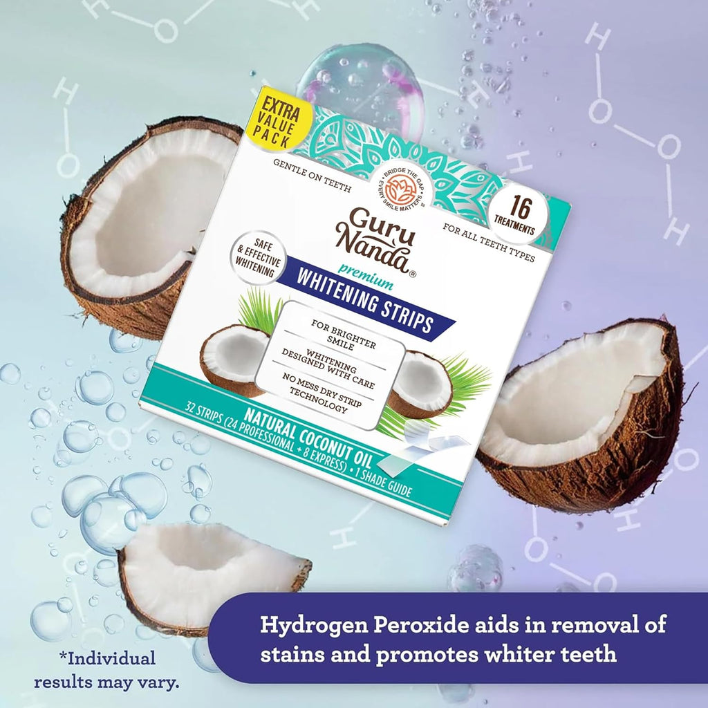 GuruNanda Teeth Whitening Strips - 7-Day Treatment with Non-Slip, Dry Strip Technology - Whitening Designed with Care for a Brighter Smile